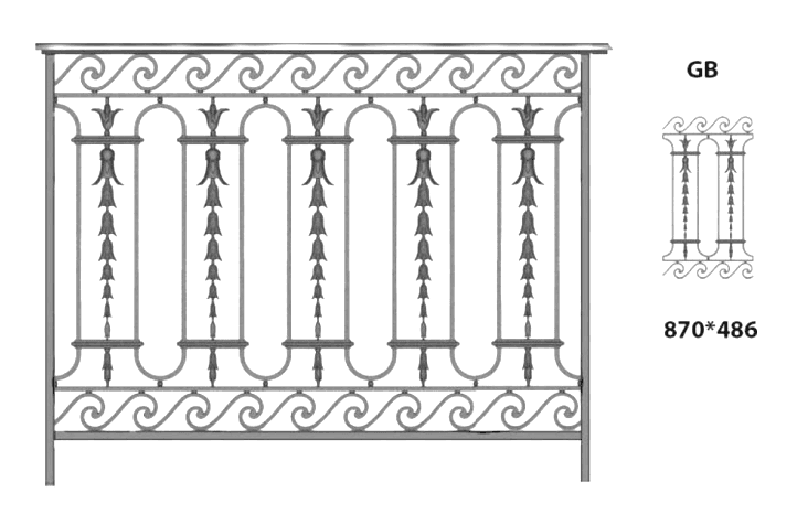 Balustrade, utsmykket rekkverk i støpejern