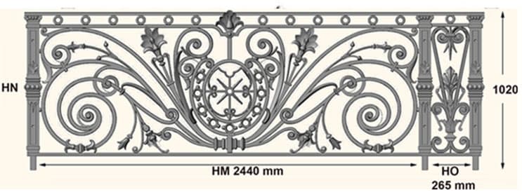 Balustrade, utsmykket rekkverk i støpejern